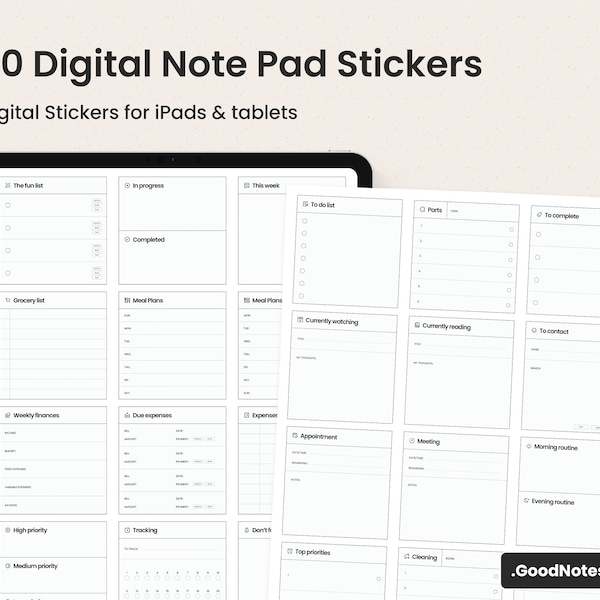 Digital Note Pad Stickers | Memo Life Planner, Lists Habits | GoodNotes Sticker Sheets | iPad Tablet Sticker Book | Planner Widgets & PNGs