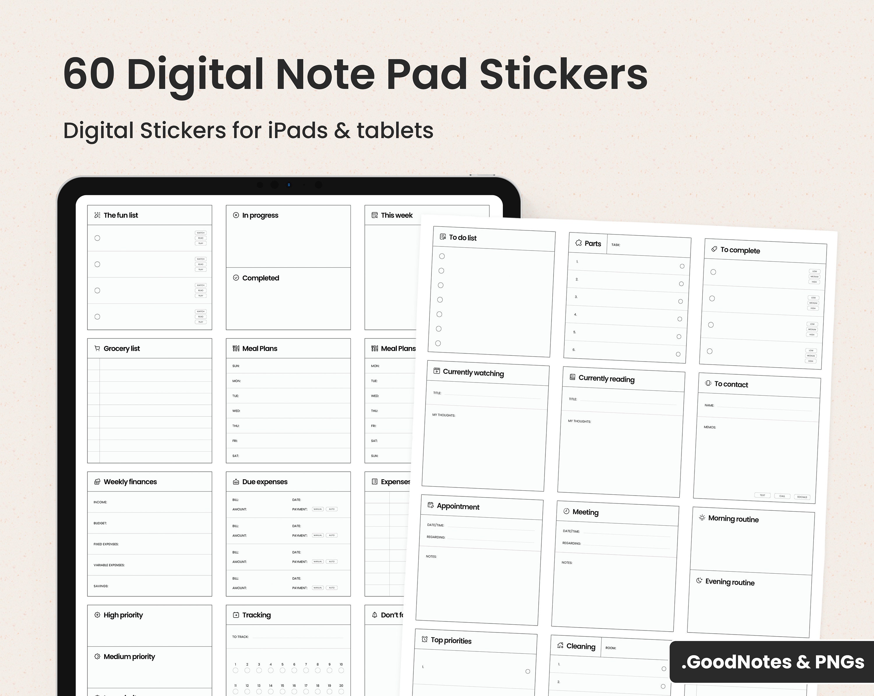 Digital Note Pad Stickers | Memo Life Planner, Lists Habits | Goodnotes ...