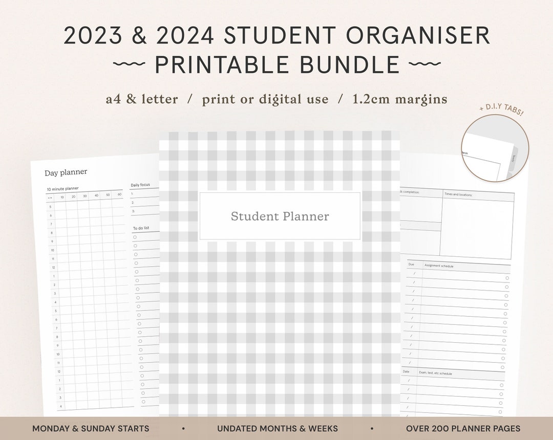 Planner　Academic　Printable　College　2023　Etsy　2024　Student