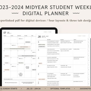 2023 2024 MidYear Digital Student Planner — Dated Weekly, Monthly Digital PDF | iPad Tablet Planner | GoodNotes Planner | Digital Journal