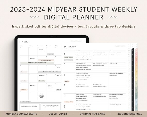 2023 2024 Midyear Digital Student Planner Dated Weekly, Monthly