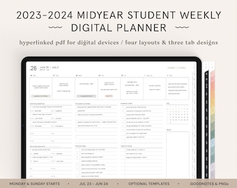 2023 2024 MidYear Digital Student Planner — Dated Weekly, Monthly Digital PDF | iPad Tablet Planner | GoodNotes Planner | Digital Journal