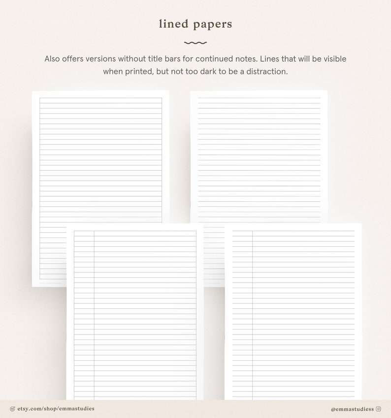Student Note Taking Template Printable Pack A4, A5 and Letter Cornell, Lecture, Dot, Grid, Lined College Print Paper Instant Download 画像 3