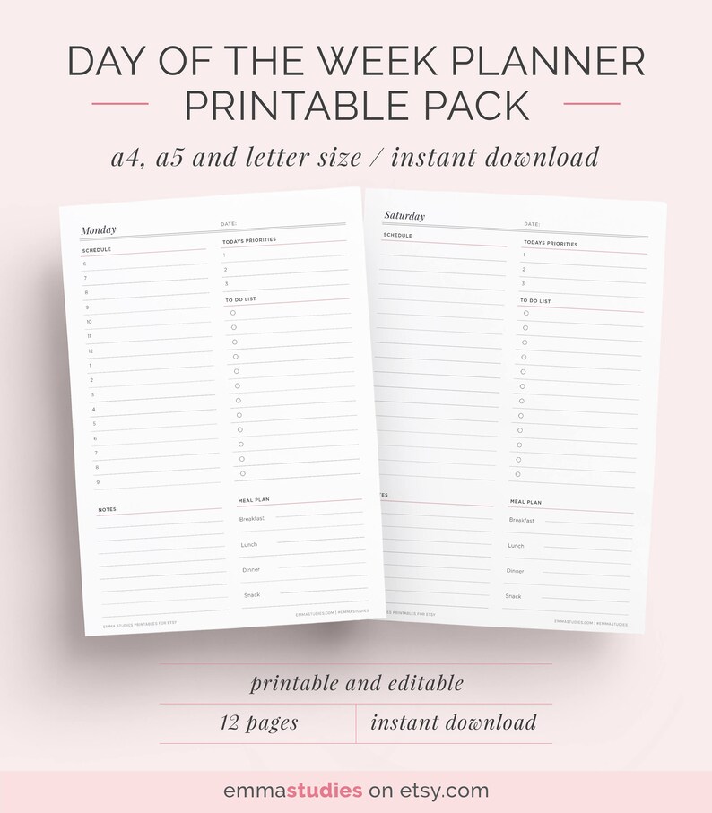 Day by day Program Planner Each individual Working day of The 7 days Printable Working day Organiser Planner and Discbound Add A4, A5, Letter Quick Obtain graphic about Day by Day Planner called Day-to-day Timetable Planner Every Working day of The 7 days Printable Working day Organiser Planner and Discbound Incorporate A4, A5, Letter Immediate Obtain