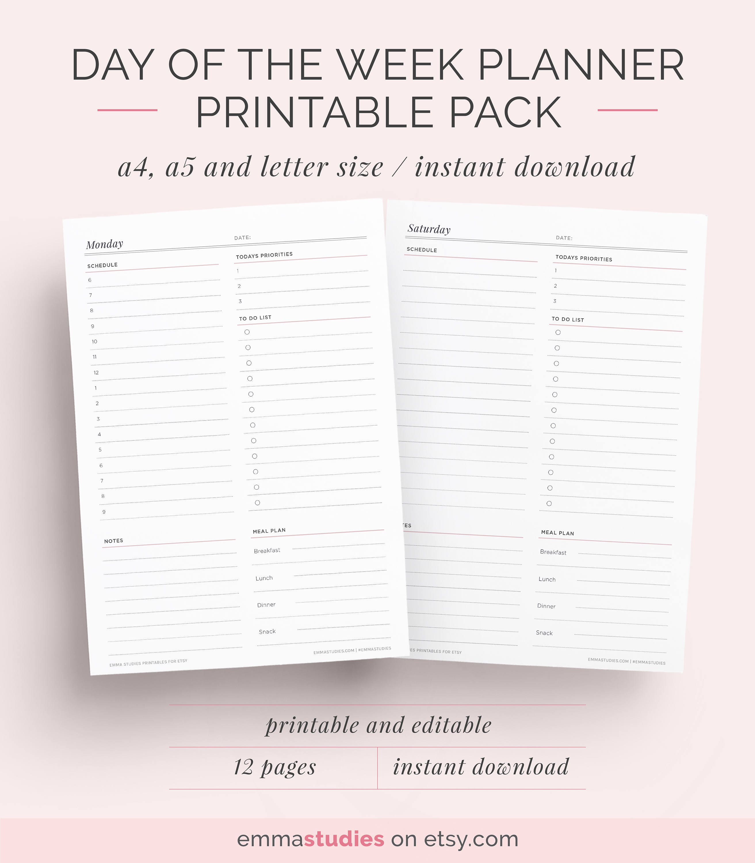 Day by day Program Planner Every Working day of The 7 days Printable Working day Organiser Planner and Discbound Incorporate A4, A5, Letter Quick Down load image regarding Etsy Printables identify Each day Plan Planner Every Working day of The 7 days Printable Working day Organiser Planner and Discbound Add A4, A5, Letter Prompt Obtain