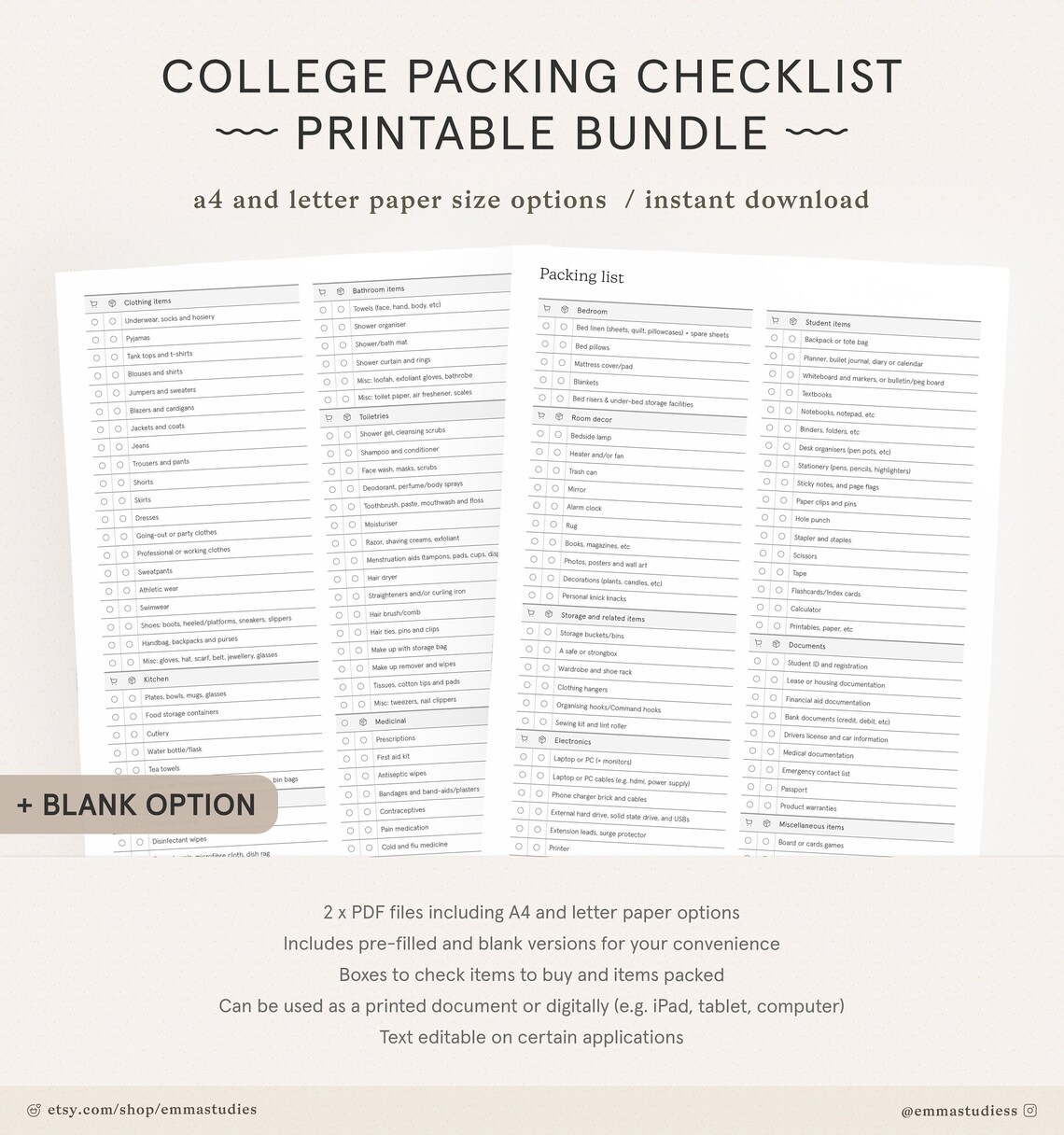 college student packing list printable semester dorm housing etsy