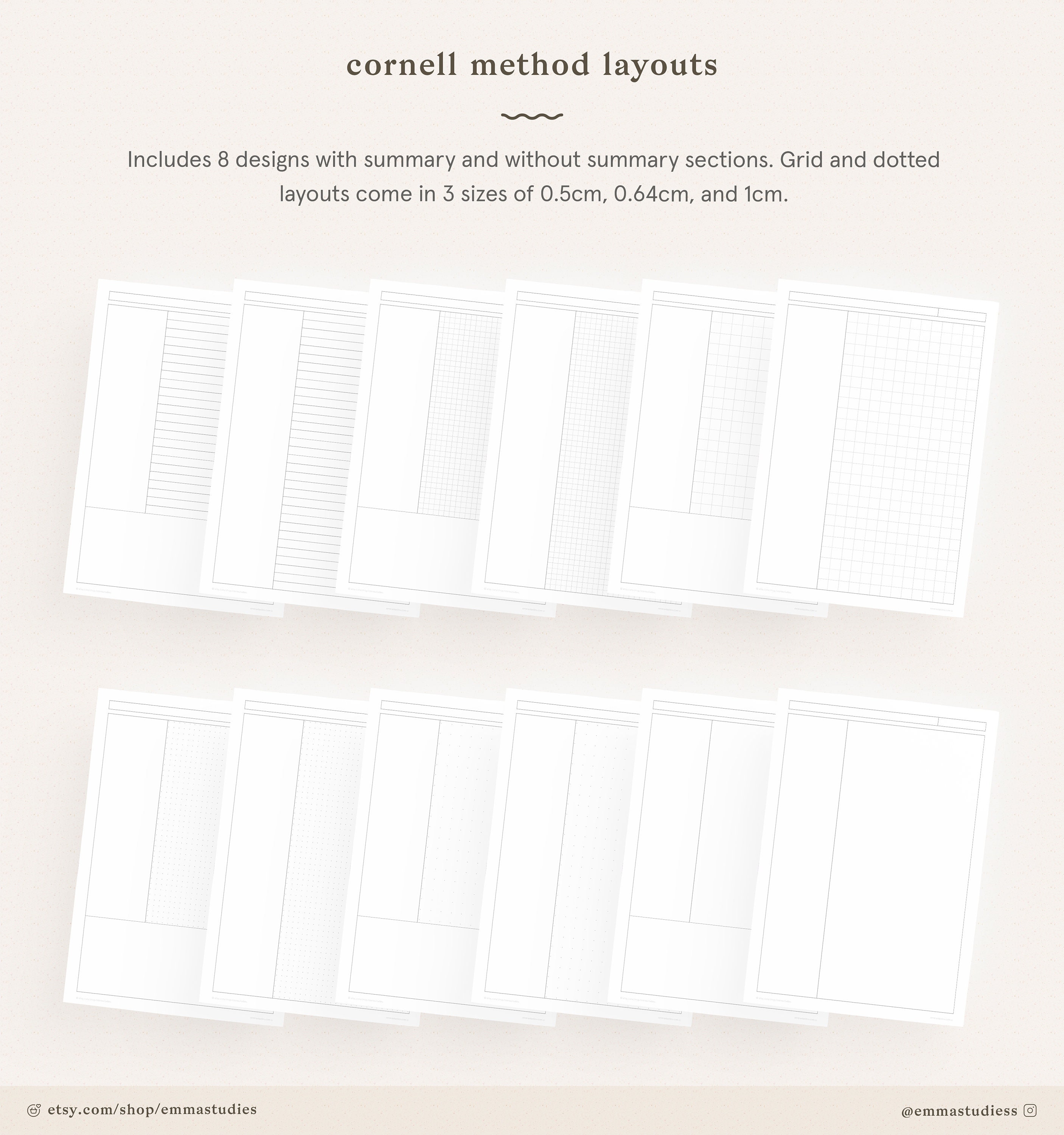 Student Note Taking Template Printable Pack A4, A5 and Letter Cornell,  Lecture, Dot, Grid, Lined College Print Paper Instant Download 