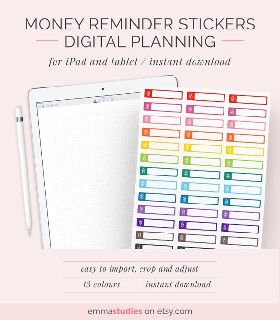digital money payment reminder stickers ipad tablet etsy