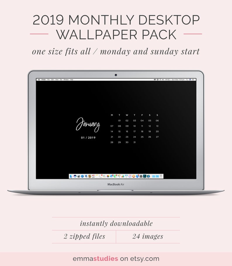 2019 Monthly Calendar Minimalist Desktop Background Wallpaper Etsy