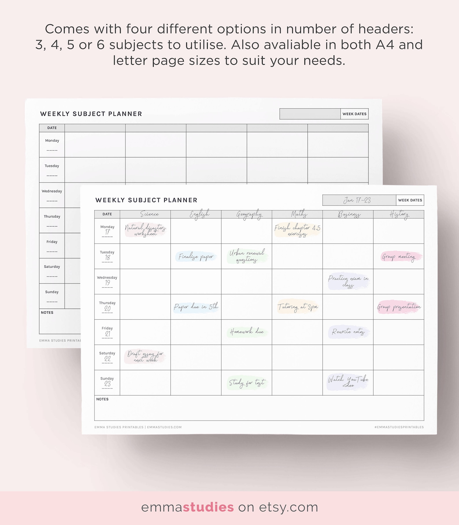 Weekly Student Subject Planner Study Timetable Organiser Etsy Australia