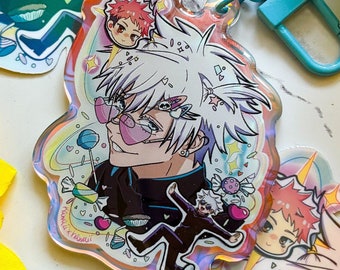 G0jo Acrylic Keychain (KawaiixHawaii) | Holographic Keychain | Scratch Resistant | Anime Charm