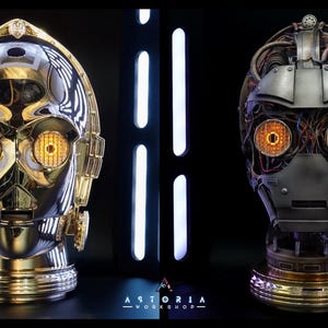 C-3PO Custom Weathered Exposed Droid Bust with Lights, Star Wars C3PO Life Size Head Sculpt Droid Depot Galactic Archive Service