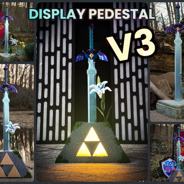 NEW V3 Zelda Triforce Display Pedestal of Time for Master Sword, Ocarina of Time, BOTW, Twilight Princess, Breath of the Wild, ToTK