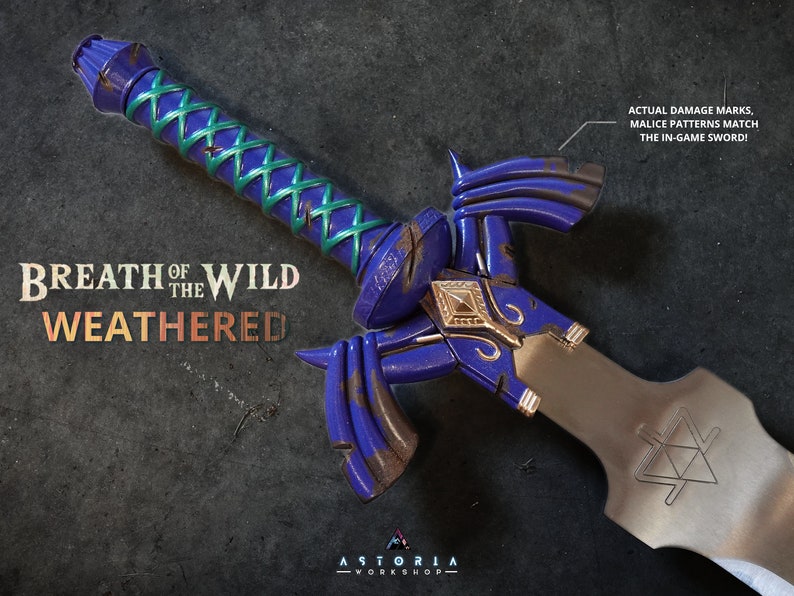 Legend of Zelda Master Sword Full-Size Metal Replica, Breath of the Wild, Twilight Princess, Ocarina of Time, Tears BOTW Weathered/Rust