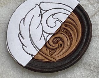 Round Feather and Scrollwork Printable PDF Artwork Pattern for Leather Tooling