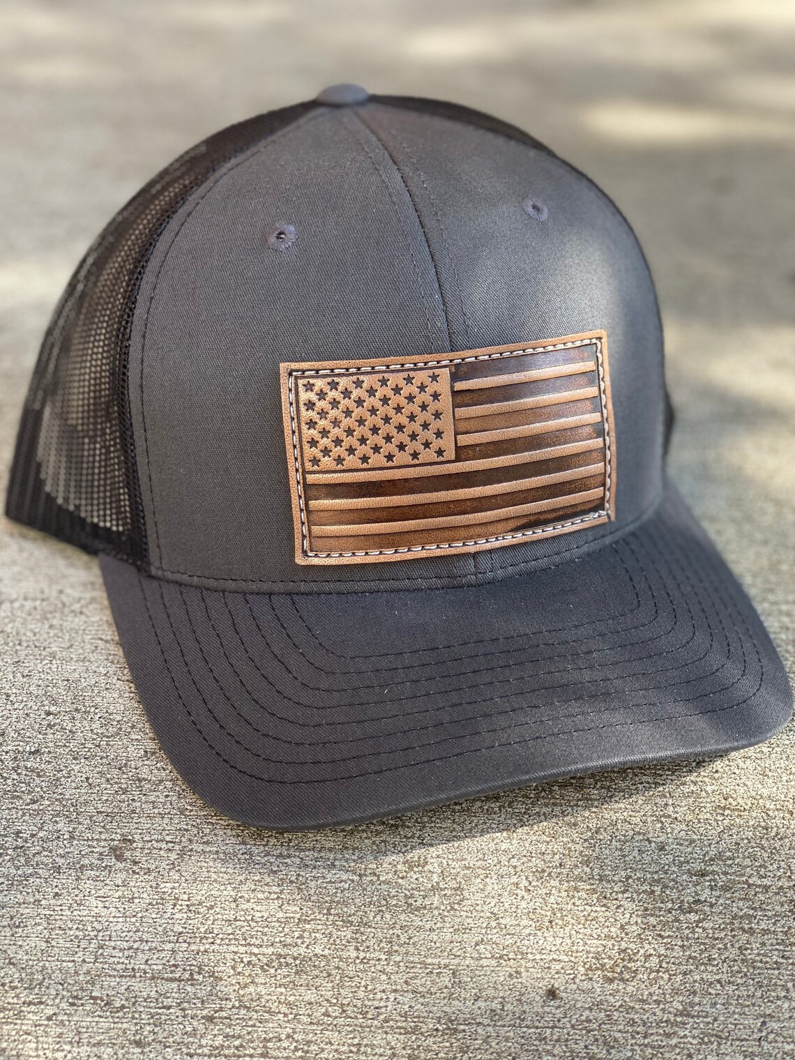 Solid Black Hat with American Flag Leather Patch Etsy