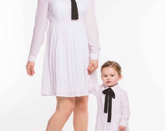 Women's White Chiffon Dress with Black Ribbon - Sale