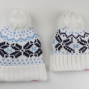 Knitted Fair Isle Pom Pom Hat, Matching Beanies, Family Matching Christmas Hats, Christmas Beanie