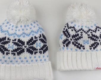 Knitted Fair Isle Pom Pom Hat, Matching Beanies, Family Matching Christmas Hats, Christmas Beanie