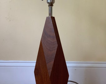 ONE Danish style AFRORMOSIA roughcut diamond shape Teak Table Lamp with double shades