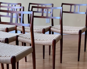 Set of six Møller Model 79 Side Chairs, Designed by Niels Otto Møller, by J.L. Møllers Møbelfabrik, rosewood and Danish paper cord