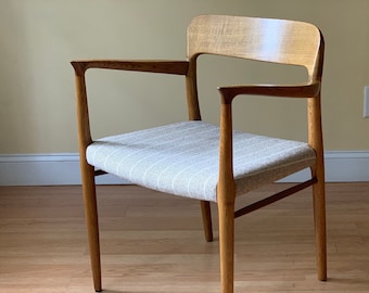 Niels Moller model # 56 dining chair in aged oak and Woolfabric, desk chair, bedroom chair