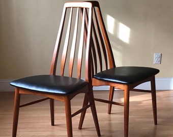 Set of TWO Eva dining side Chairs by Neils Koefoed in Teak and black leather