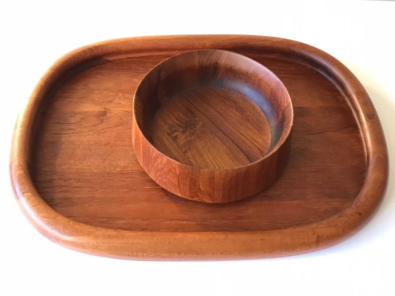 Set of Four Danish DANSK teak serving tray, serving bowls and peppermill & Salt shaker image 4