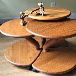 Niels Bach model 53 Danish solid teak cluster tables coffee tables side tables set of three on casters. image 6