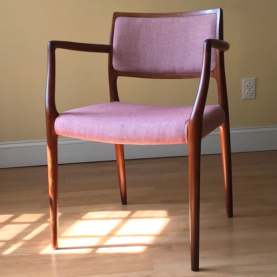 Armchair, Moller Model 65, by J.L. Moller, reupholstered in Knoll wool fabric