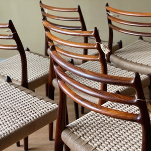 Eight Møller Model 78 Side Chairs, Designed by Niels Otto Møller, by J.L. Møllers Møbelfabrik, rosewood and Danish paper cord image 8