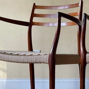 Two Møller Model 62 Armchairs, Designed by Niels Otto Møller, by J.L. Møllers Møbelfabrik, in rosewood Danish Paper Cord image 3