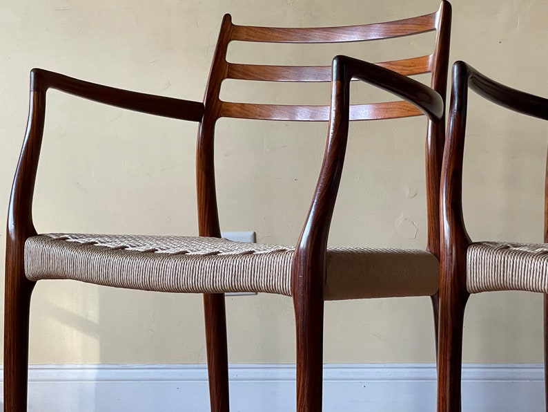 Two Møller Model 62 Armchairs, Designed by Niels Otto Møller, by J.L. Møllers Møbelfabrik, in rosewood Danish Paper Cord image 3