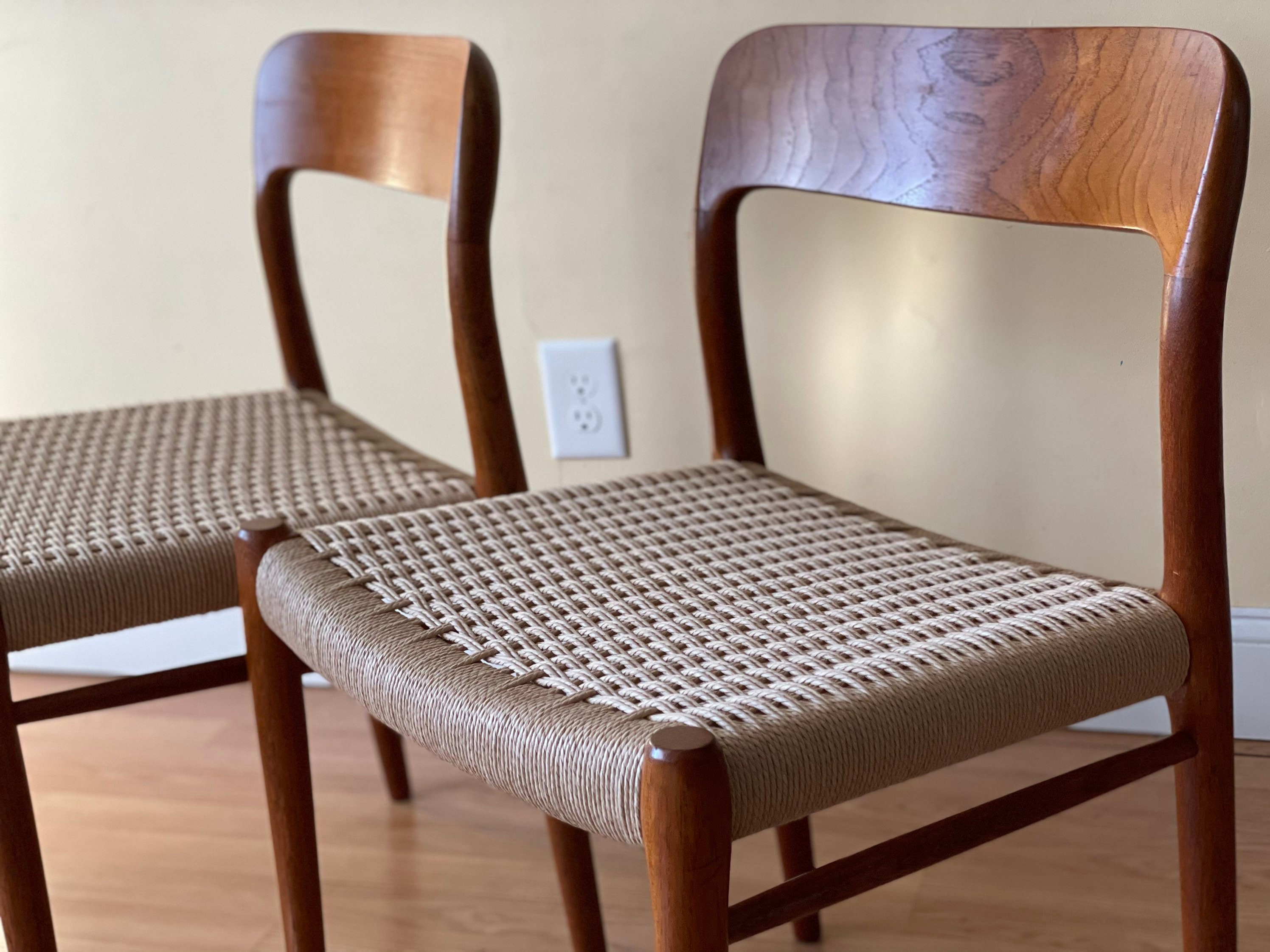 Wove a new danish cord seat for my Moller 75 chair (progress pics) :  r/furniture