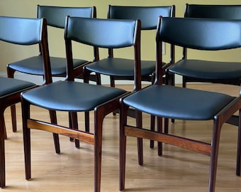 Set of six Erik Buch Rosewood Dining Chairs in Black Leather