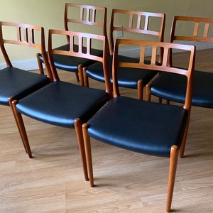 Six Moller Model 79 Dining Side Chairs in teak and black vinyl, set of six image 2