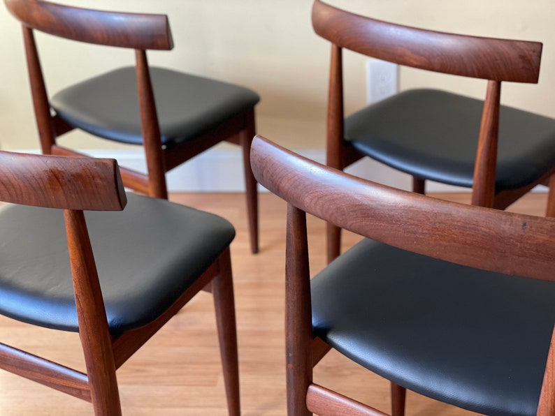 Set of Four Frem Rojle Chairs in Afrormosia and new Upholstery in black leather image 7