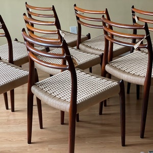 Eight Møller Model 78 Side Chairs, Designed by Niels Otto Møller, by J.L. Møllers Møbelfabrik, rosewood and Danish paper cord image 9