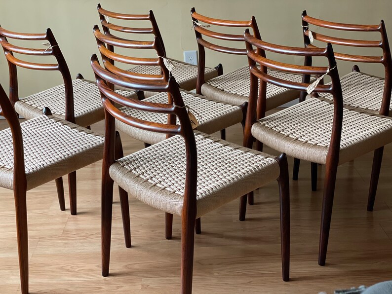 Eight Møller Model 78 Side Chairs, Designed by Niels Otto Møller, by J.L. Møllers Møbelfabrik, rosewood and Danish paper cord image 9