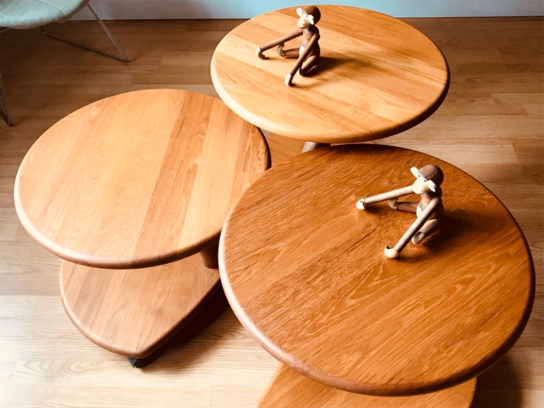 Niels Bach model 53 Danish solid teak cluster tables coffee tables side tables set of three on casters. image 4
