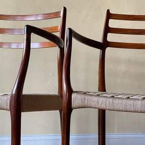 Two Møller Model 62 Armchairs, Designed by Niels Otto Møller, by J.L. Møllers Møbelfabrik, in rosewood Danish Paper Cord image 7