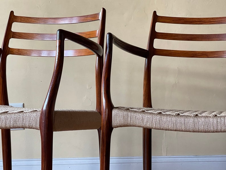 Two Møller Model 62 Armchairs, Designed by Niels Otto Møller, by J.L. Møllers Møbelfabrik, in rosewood Danish Paper Cord image 7