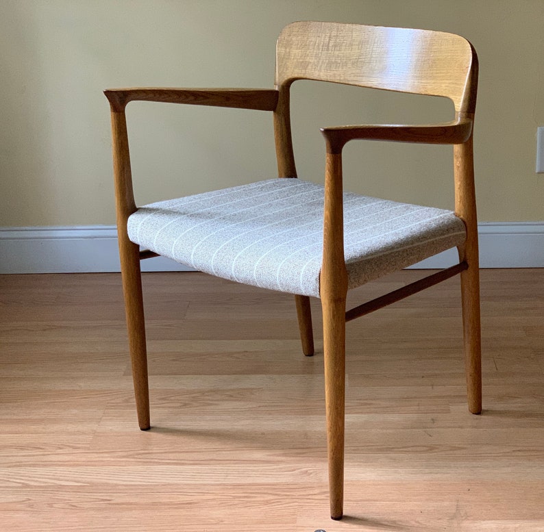 Niels Moller model 56 dining chair in aged oak and Woolfabric, desk chair, bedroom chair image 1