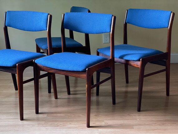 Set of four Rosewood Dining Chairs In KnollTextiles Wool Fabric; I/S Thorso Stole Mobelfabrik