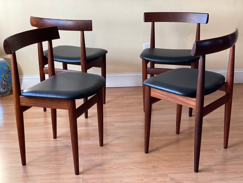 Set of Four Frem Rojle Chairs in Afrormosia and new Upholstery in black leather image 4