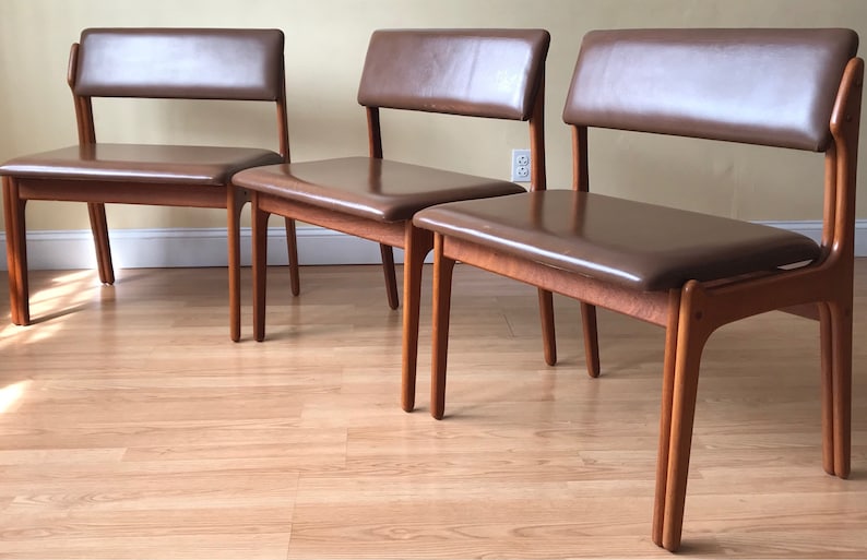 Three Pieces Erik Buch Teak & Leather wide, modular, Dining Benches, by OD Mobler image 1