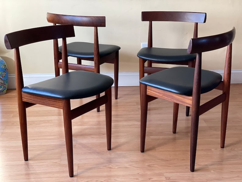 Set of Four Frem Rojle Chairs in Afrormosia and new Upholstery in black leather image 2