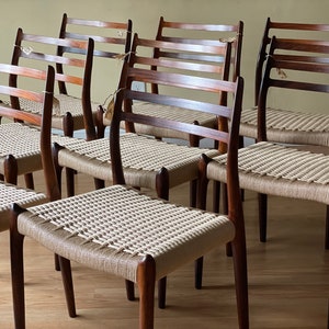 Eight Møller Model 78 Side Chairs, Designed by Niels Otto Møller, by J.L. Møllers Møbelfabrik, rosewood and Danish paper cord image 1