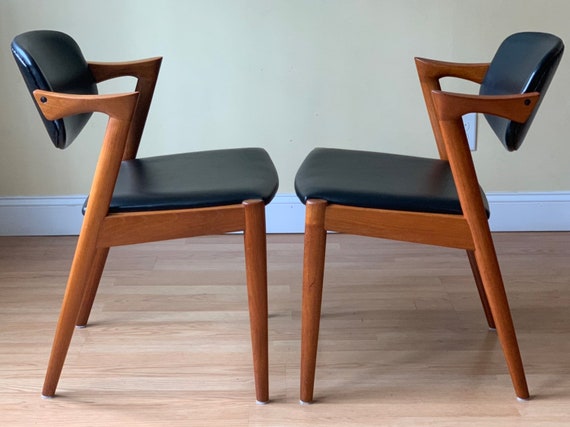 Kai 42 Chair Set Of Two In Teak And Leather Dining Chair Etsy