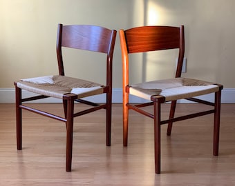 TWO Borge Mogensen Danish Dining Chairs in Teak and new Danish Paper Cord